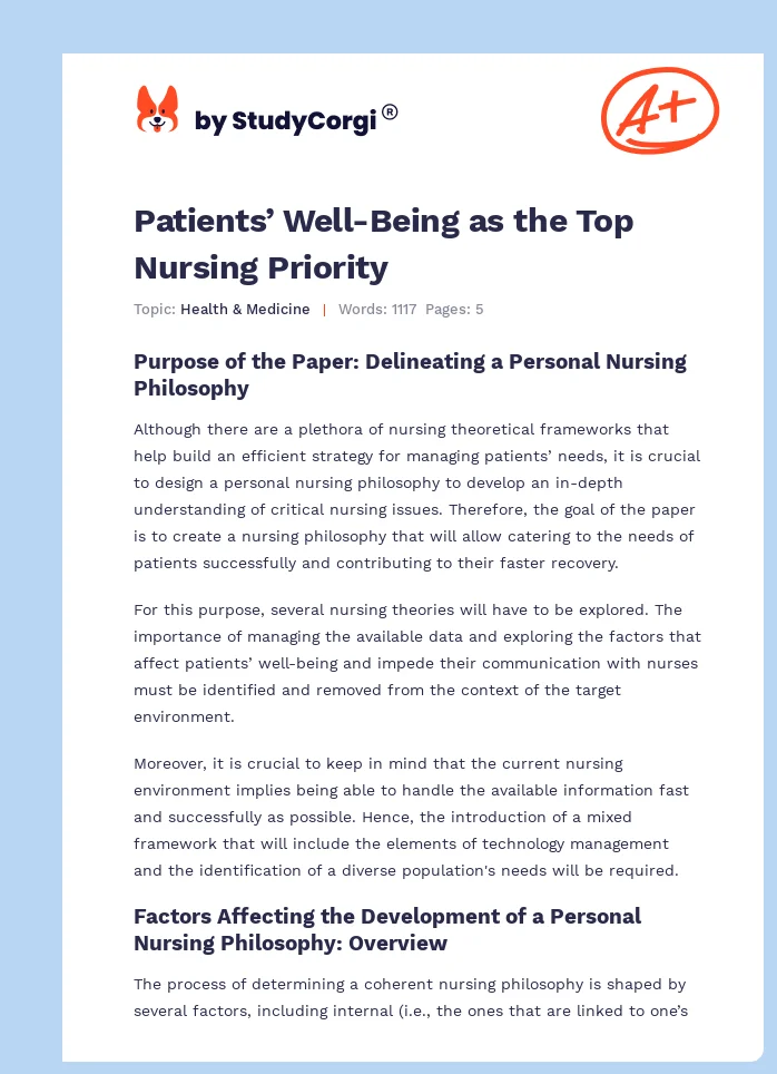 Patients’ Well-Being as the Top Nursing Priority. Page 1