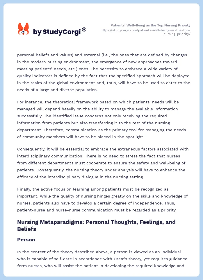 Patients’ Well-Being as the Top Nursing Priority. Page 2