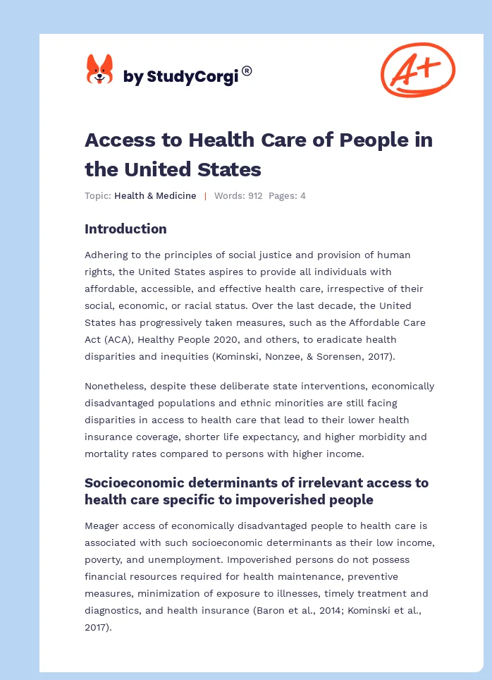 Access to Health Care of People in the United States. Page 1