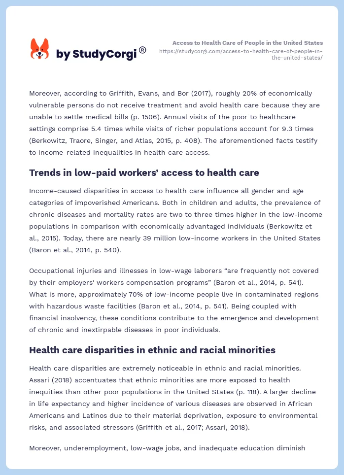 Access to Health Care of People in the United States. Page 2