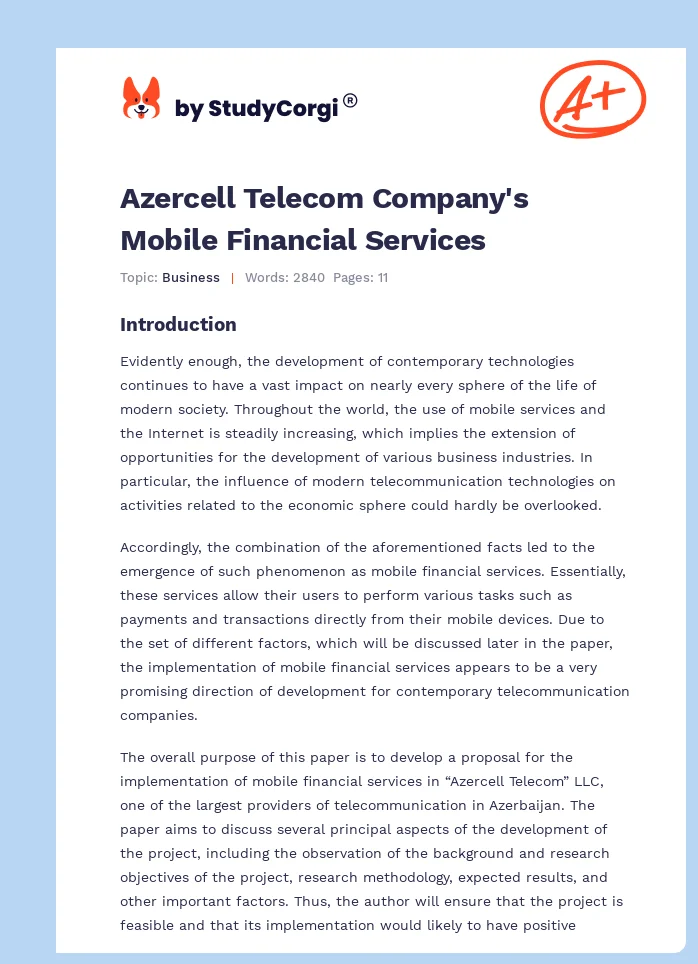 Azercell Telecom Company's Mobile Financial Services. Page 1