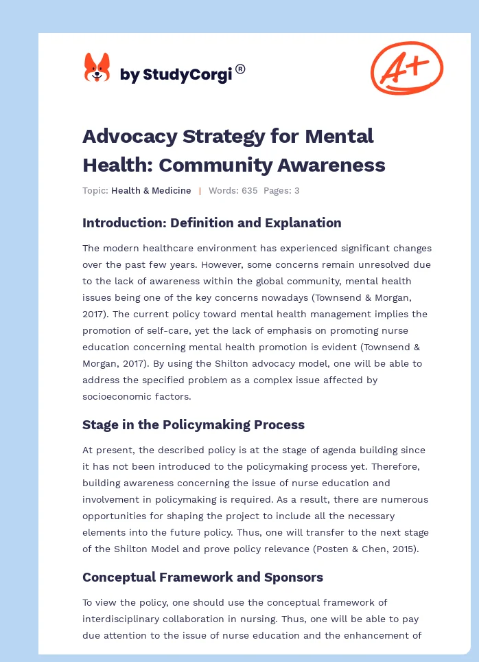 Advocacy Strategy for Mental Health: Community Awareness. Page 1