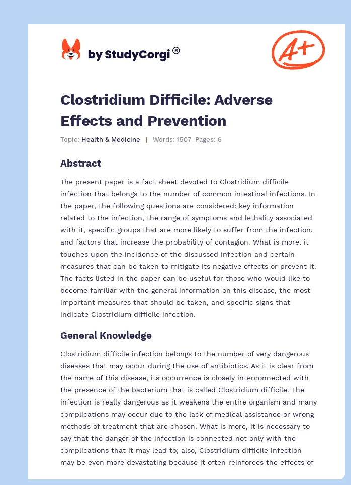 Clostridium Difficile: Adverse Effects and Prevention. Page 1
