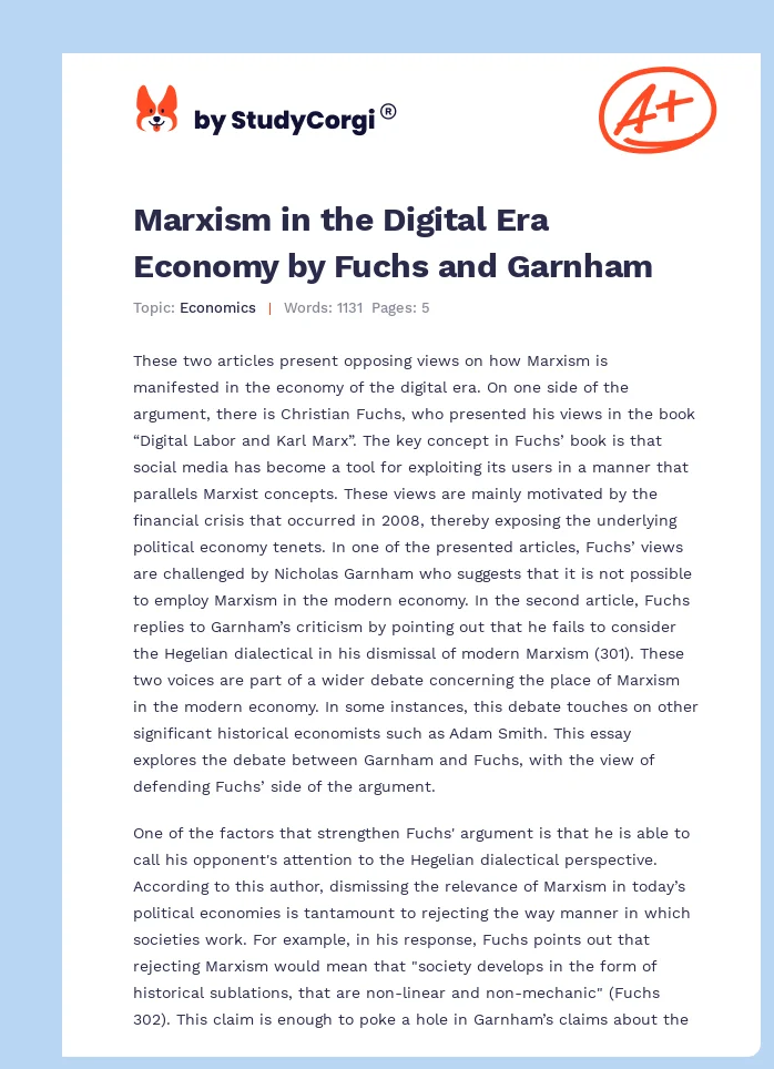 Marxism in the Digital Era Economy by Fuchs and Garnham. Page 1