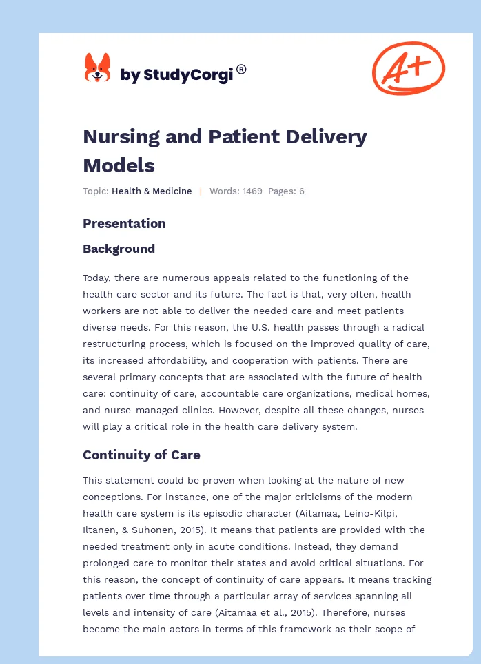 Nursing and Patient Delivery Models. Page 1