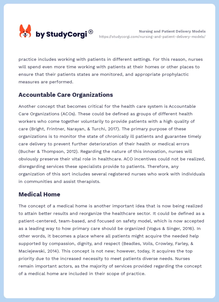 Nursing and Patient Delivery Models. Page 2