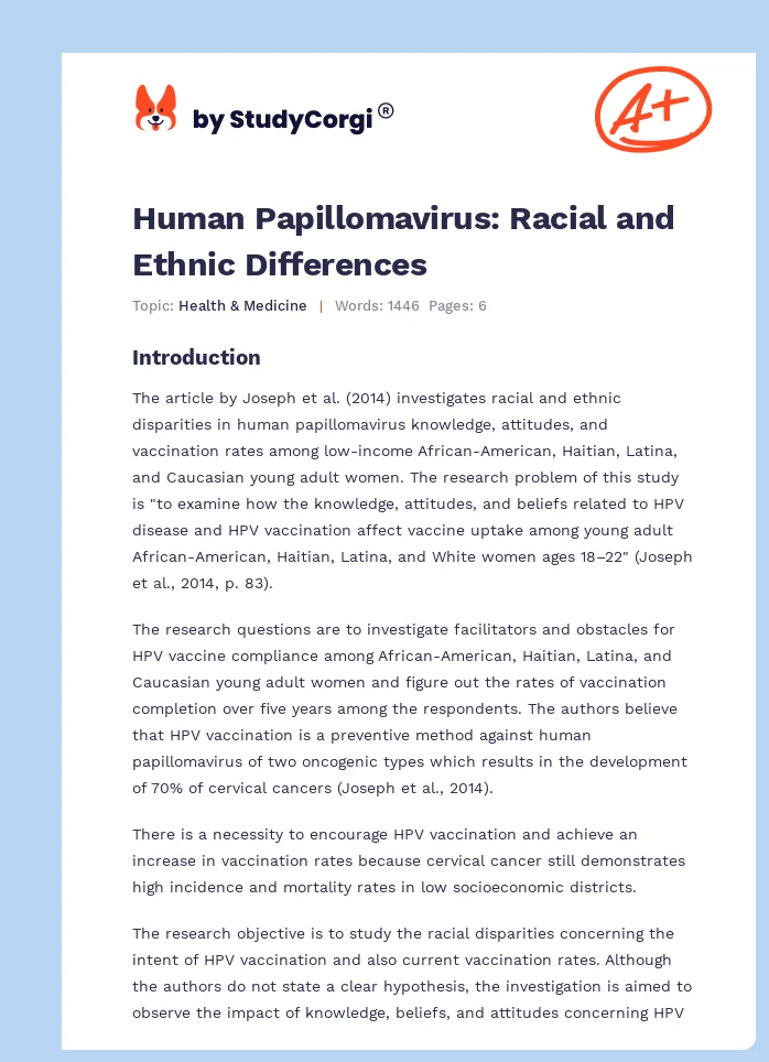Human Papillomavirus: Racial and Ethnic Differences. Page 1