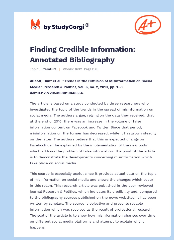 Finding Credible Information: Annotated Bibliography. Page 1