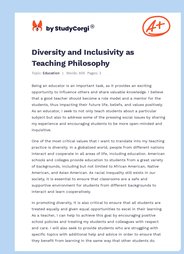 Diversity and Inclusivity as Teaching Philosophy. Page 1