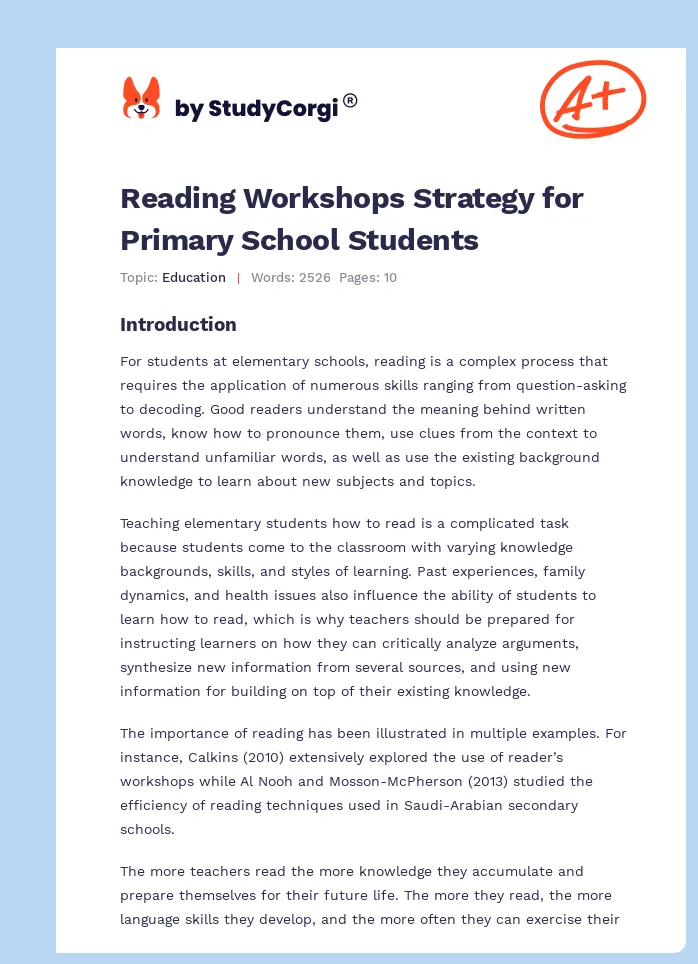 Reading Workshops Strategy for Primary School Students. Page 1