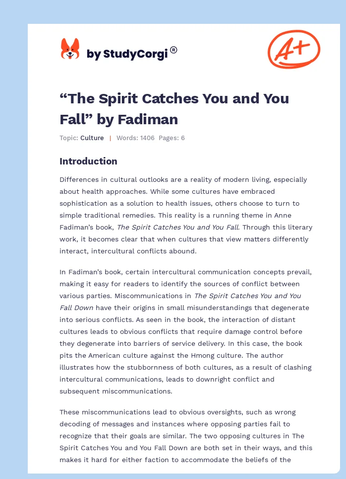 “The Spirit Catches You and You Fall” by Fadiman. Page 1