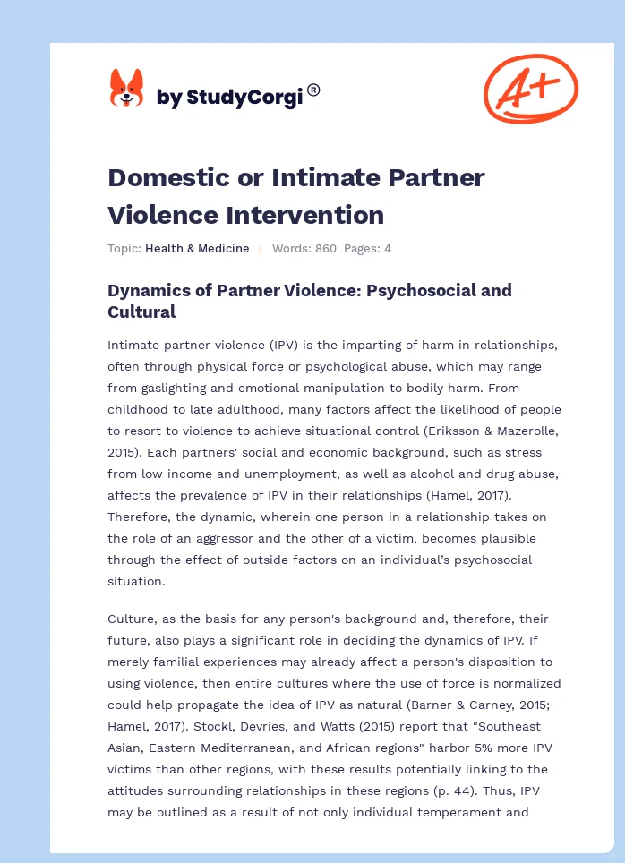 Domestic or Intimate Partner Violence Intervention. Page 1