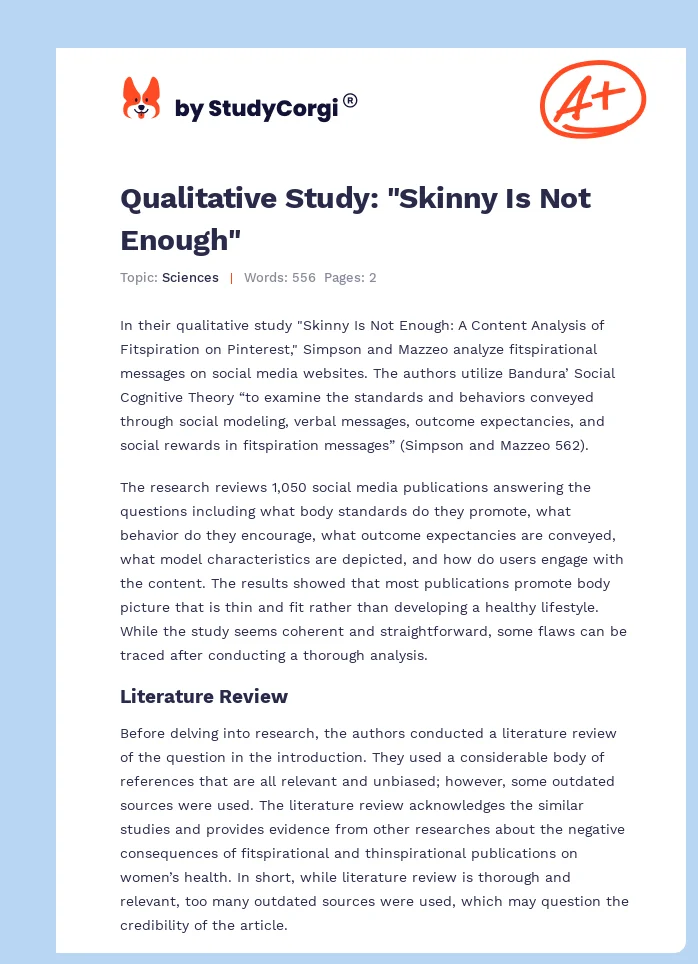 Qualitative Study: "Skinny Is Not Enough". Page 1