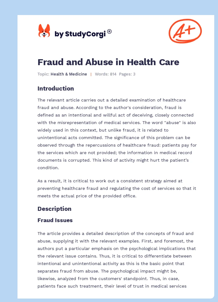 Fraud and Abuse in Health Care. Page 1