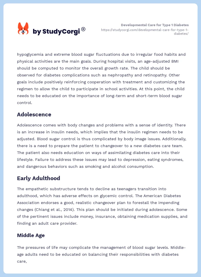 Developmental Care for Type 1 Diabetes. Page 2