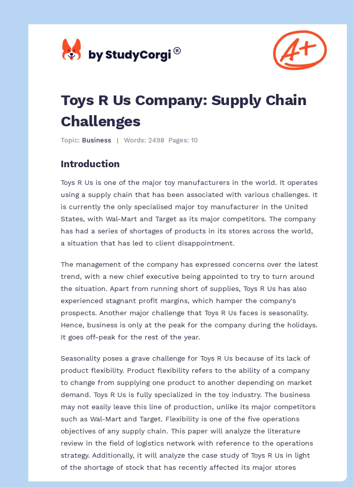 Toys R Us Company: Supply Chain Challenges. Page 1