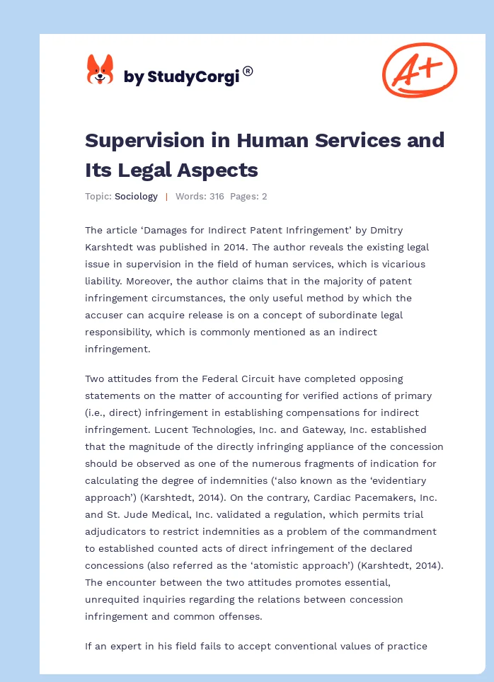 Supervision in Human Services and Its Legal Aspects. Page 1
