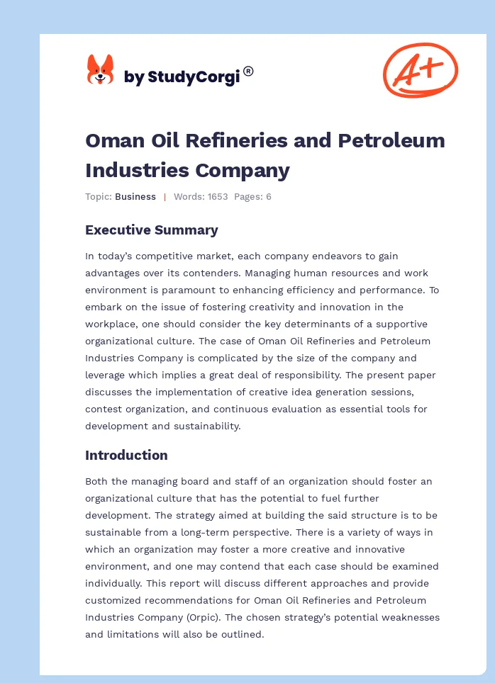 Oman Oil Refineries and Petroleum Industries Company. Page 1