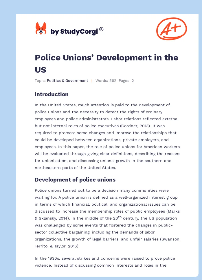 Police Unions’ Development in the US. Page 1