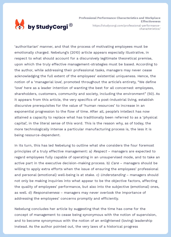 Professional Performance Characteristics and Workplace Effectiveness. Page 2