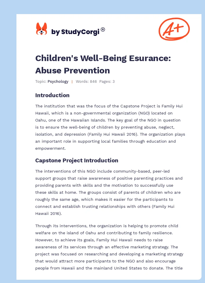 Children's Well-Being Esurance: Abuse Prevention. Page 1