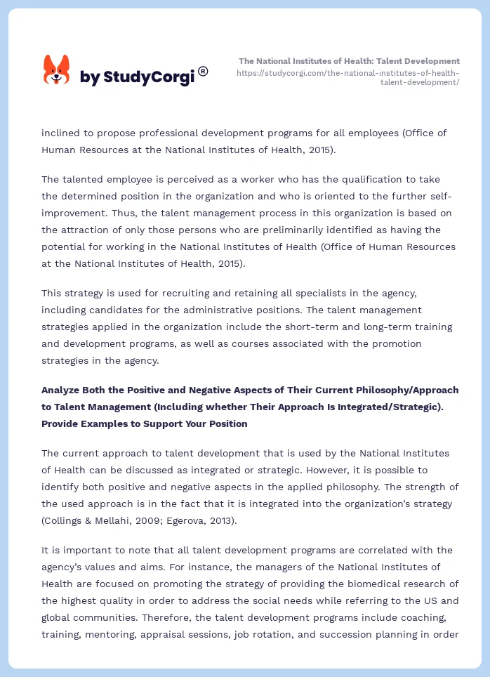 The National Institutes of Health: Talent Development. Page 2