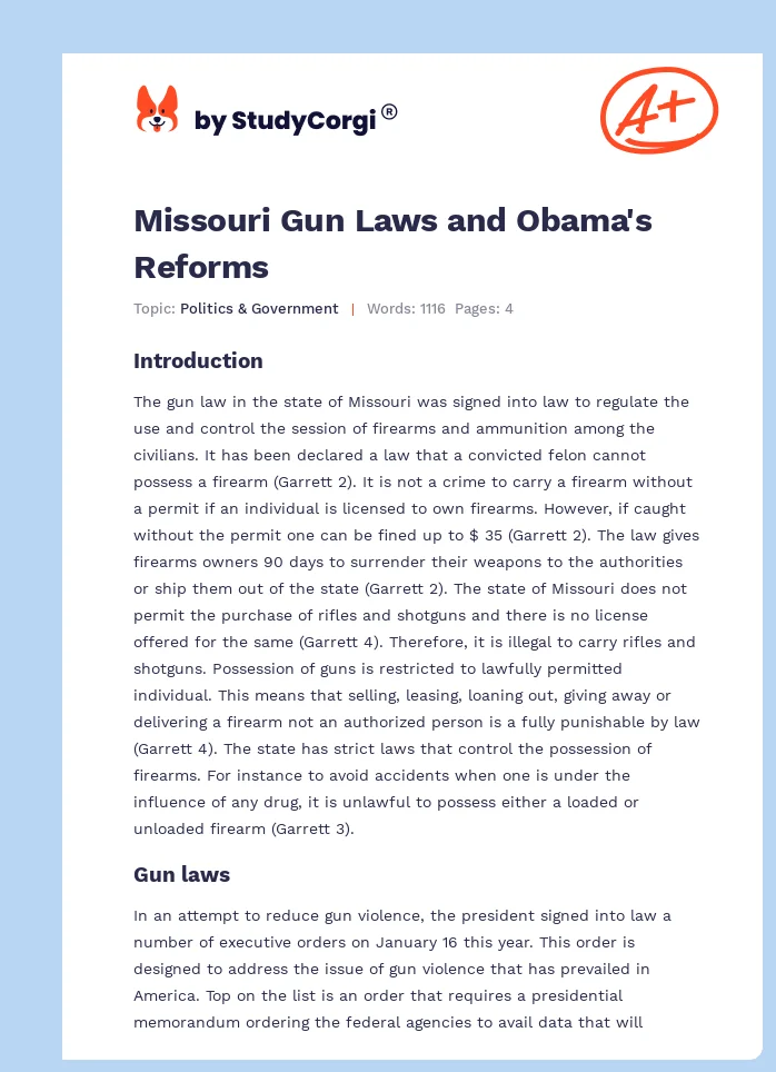 Missouri Gun Laws and Obama's Reforms. Page 1