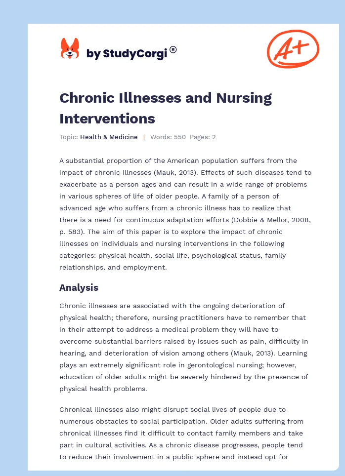 Chronic Illnesses and Nursing Interventions. Page 1