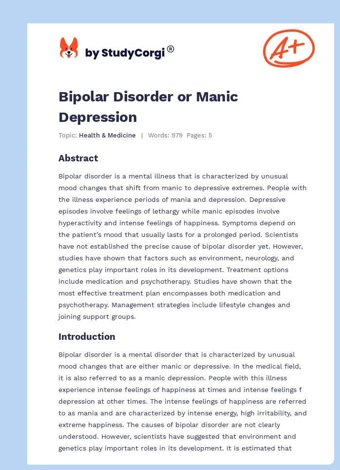 Bipolar Disorder or Manic Depression. Page 1