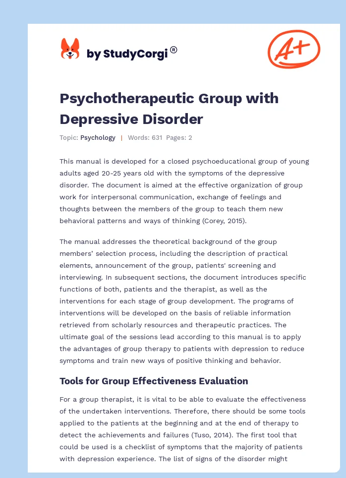 Psychotherapeutic Group with Depressive Disorder. Page 1