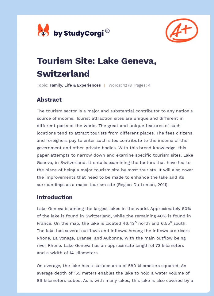 Tourism Site: Lake Geneva, Switzerland. Page 1