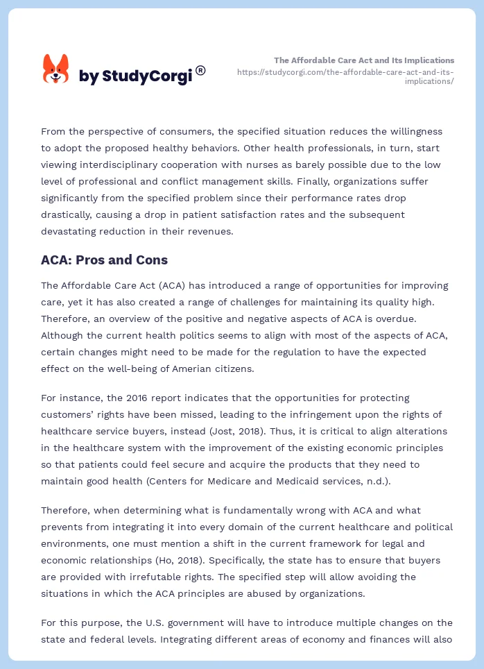 The Affordable Care Act and Its Implications. Page 2