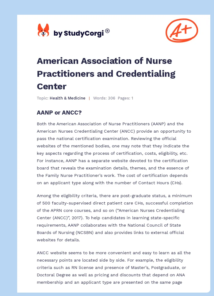 American Association of Nurse Practitioners and Credentialing Center. Page 1