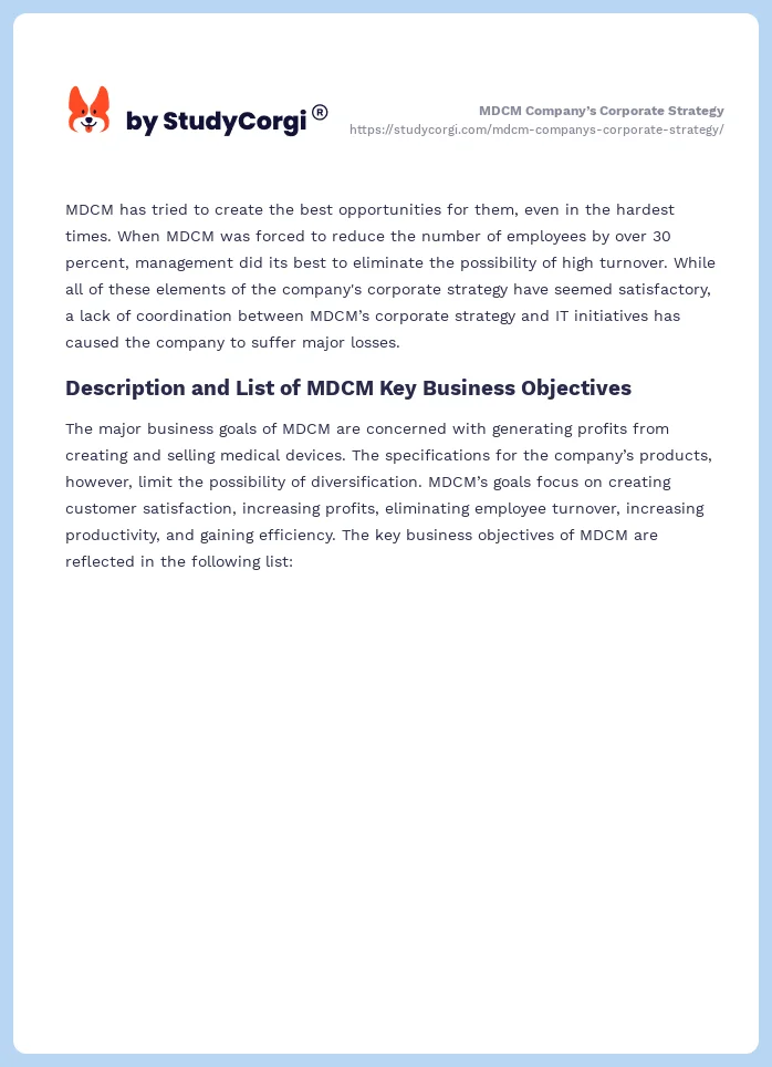 MDCM Company’s Corporate Strategy. Page 2