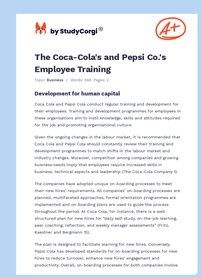 The Coca-Cola's and Pepsi Co.'s Employee Training. Page 1