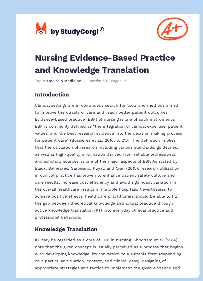 Nursing Evidence-Based Practice and Knowledge Translation. Page 1
