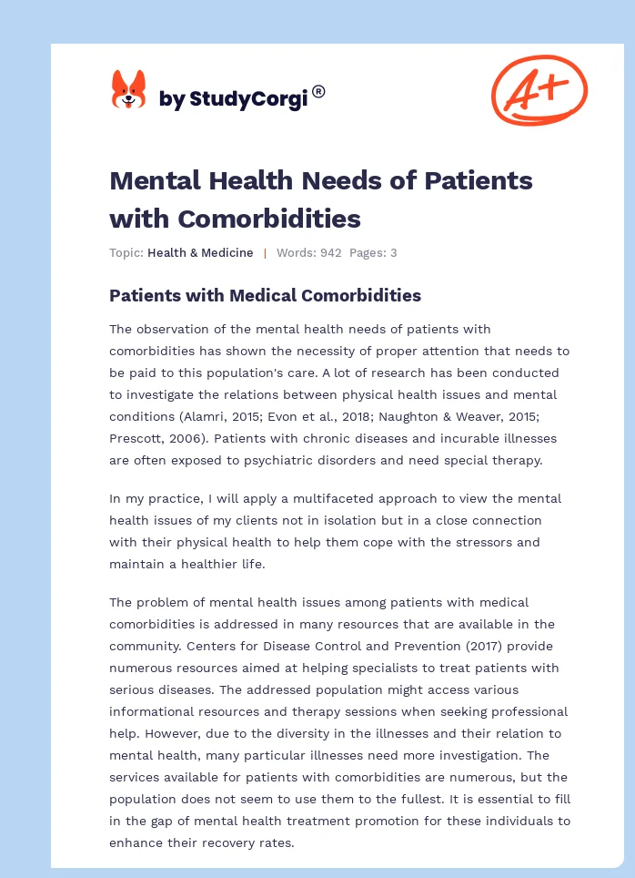 Mental Health Needs of Patients with Comorbidities. Page 1