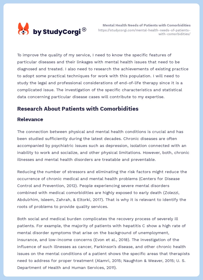 Mental Health Needs of Patients with Comorbidities. Page 2