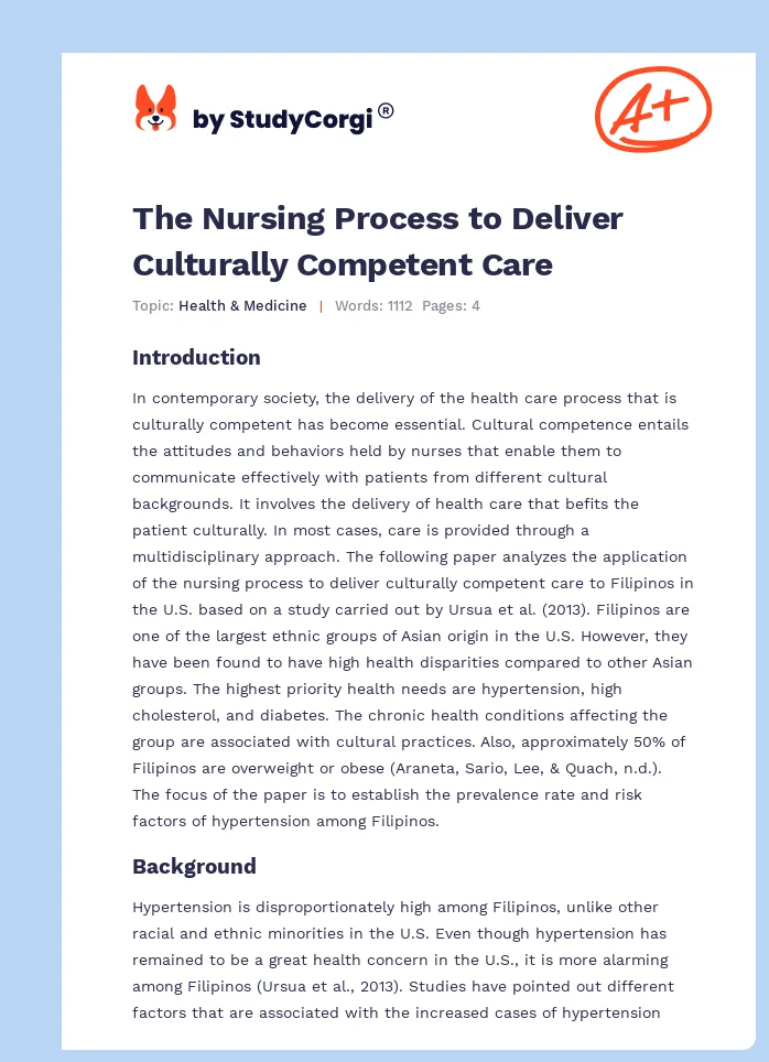 The Nursing Process to Deliver Culturally Competent Care. Page 1