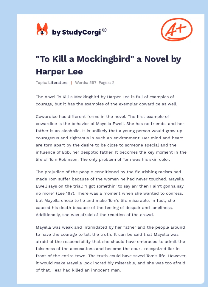 "To Kill a Mockingbird" a Novel by Harper Lee. Page 1