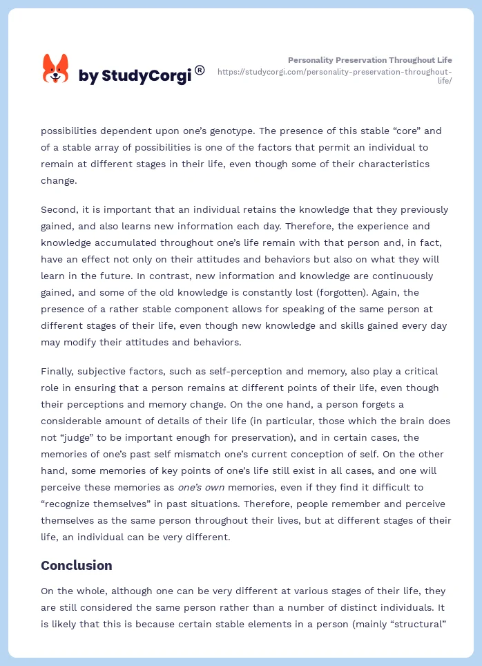 Personality Preservation Throughout Life. Page 2