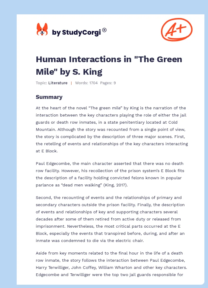 Human Interactions in "The Green Mile" by S. King. Page 1