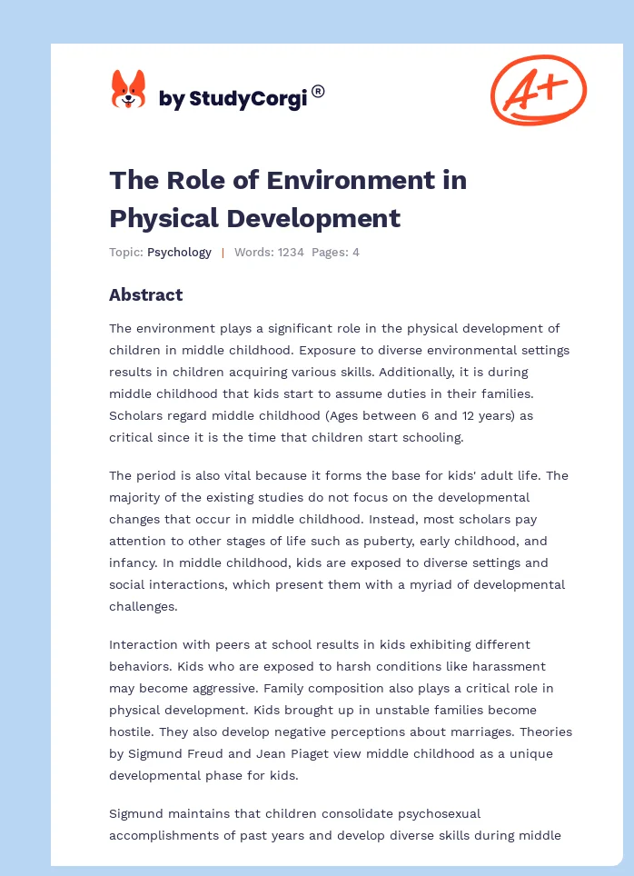 The Role of Environment in Physical Development. Page 1