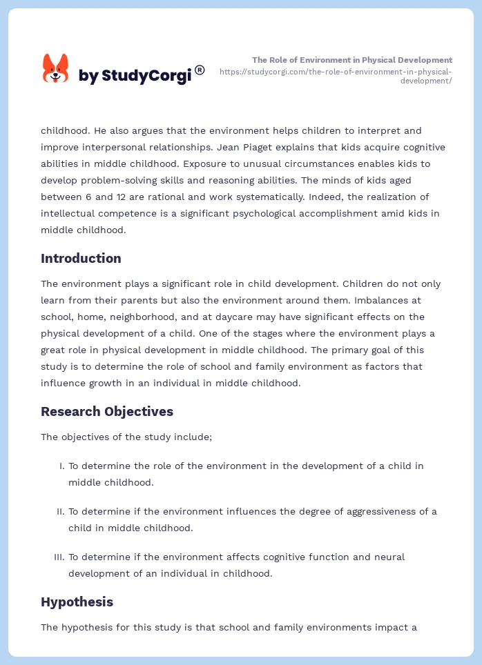 The Role of Environment in Physical Development. Page 2