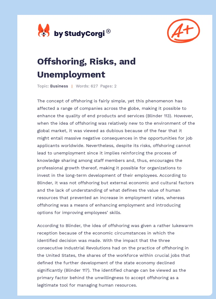 Offshoring, Risks, and Unemployment. Page 1