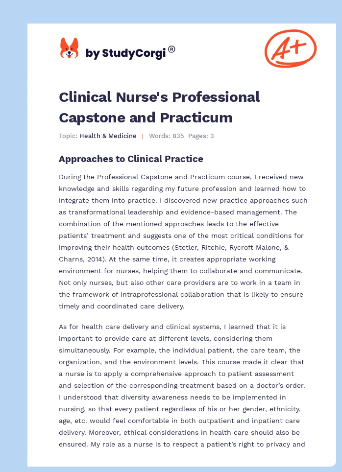 Clinical Nurse's Professional Capstone and Practicum. Page 1