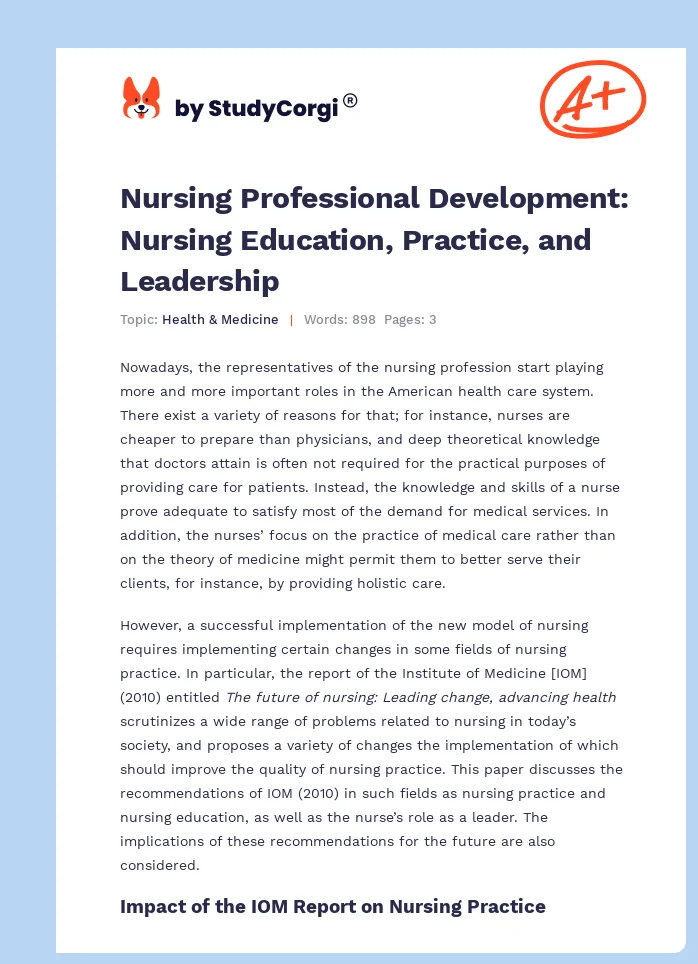 Nursing Professional Development: Nursing Education, Practice, and Leadership. Page 1