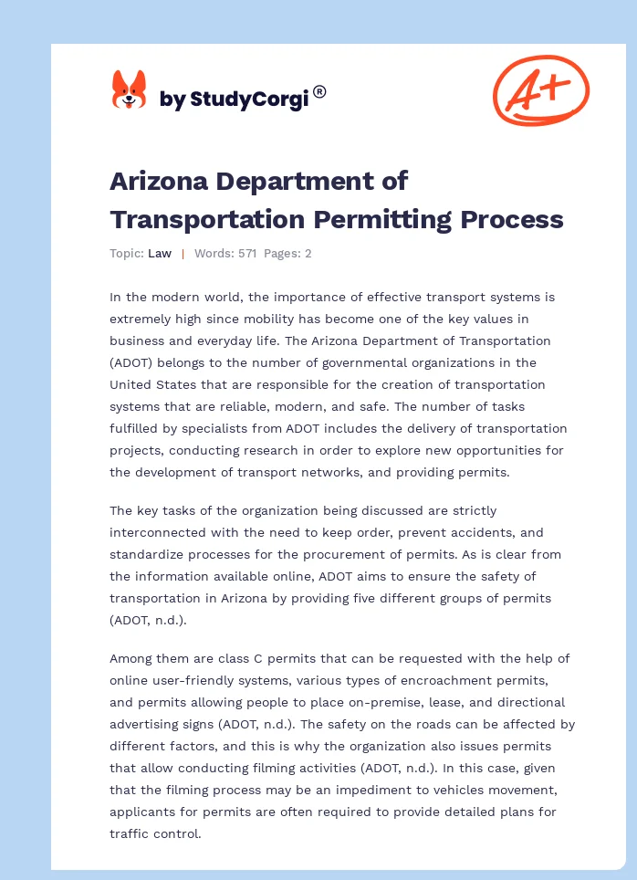 Arizona Department of Transportation Permitting Process. Page 1
