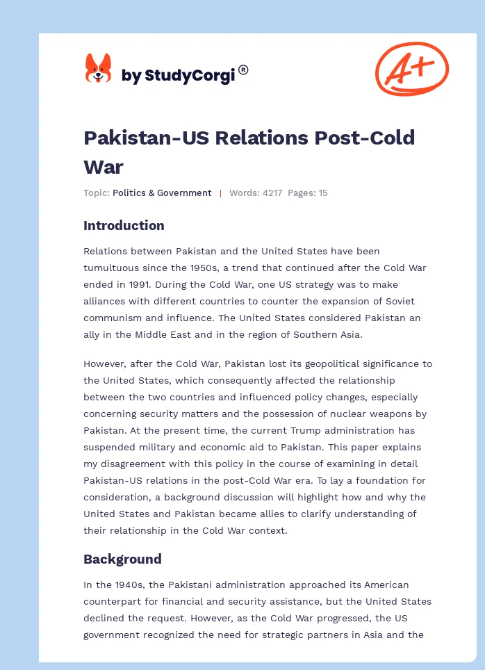 Pakistan-US Relations Post-Cold War. Page 1
