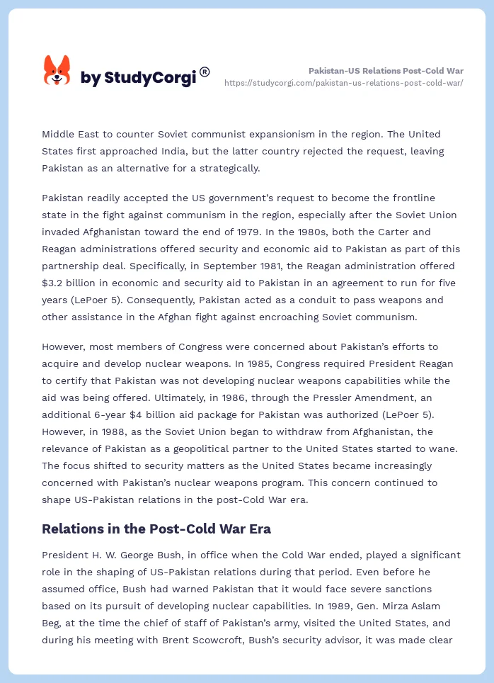 Pakistan-US Relations Post-Cold War. Page 2